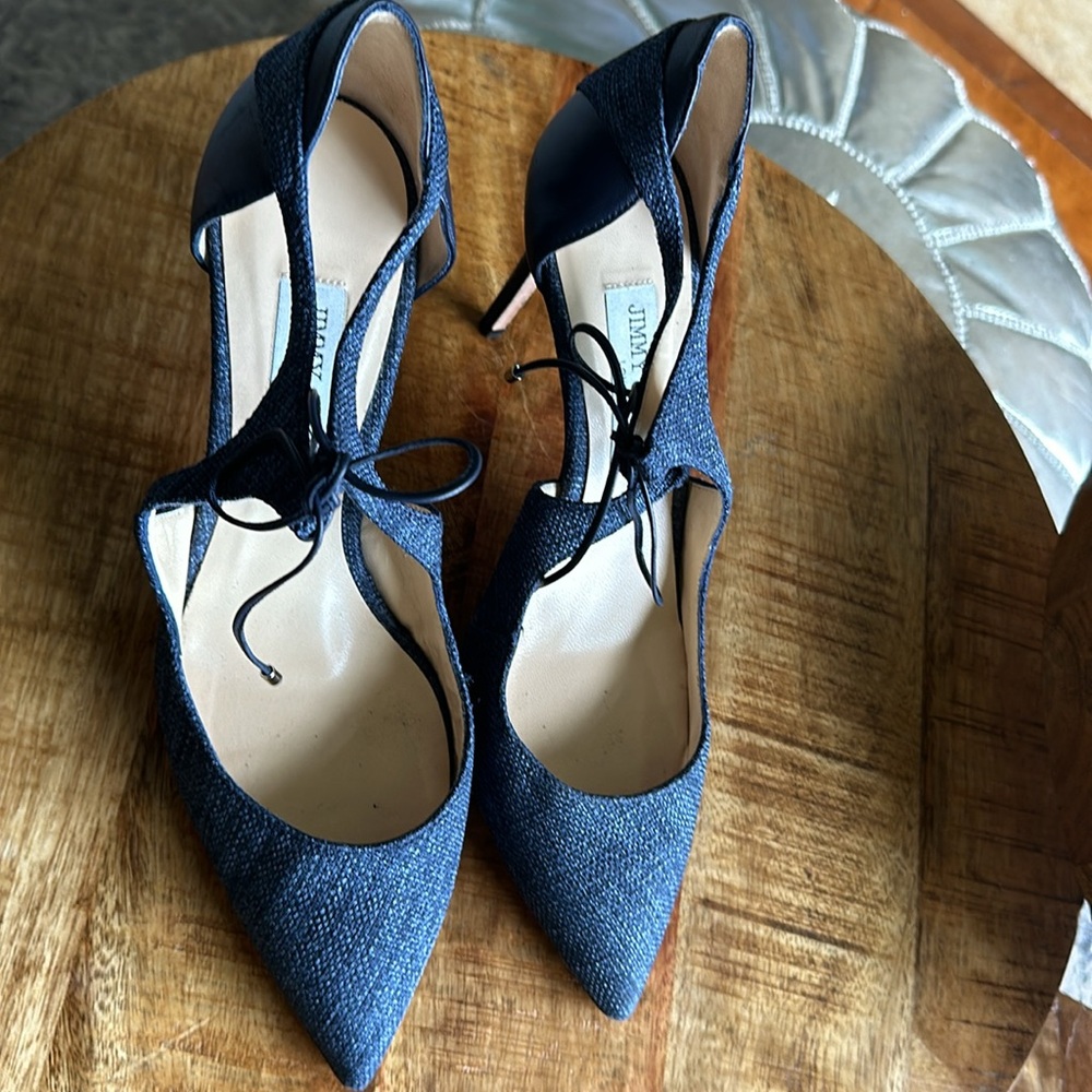 JIMMY CHOO BLUE LANCER CLOTH HEELS
